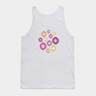 Lanterns | Mid Autumn Festival | Pink Orange Yellow | White Tank Top